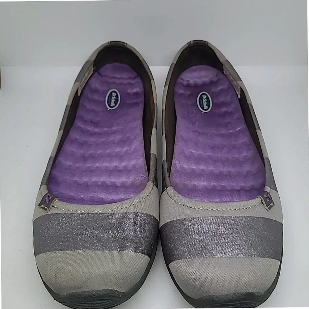 Dr Scholls Joliet Ballet Flats Woman 9.5 Grey Silver Metallic Comfort Slip‎ On